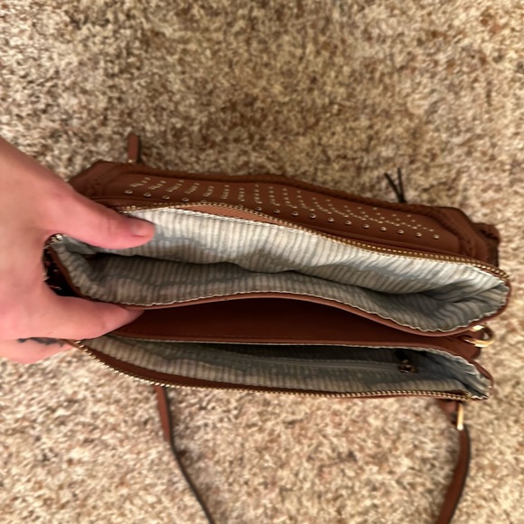2 for $10! Brown with studs multiple pockets crossbody purse - Picture 2 of 3